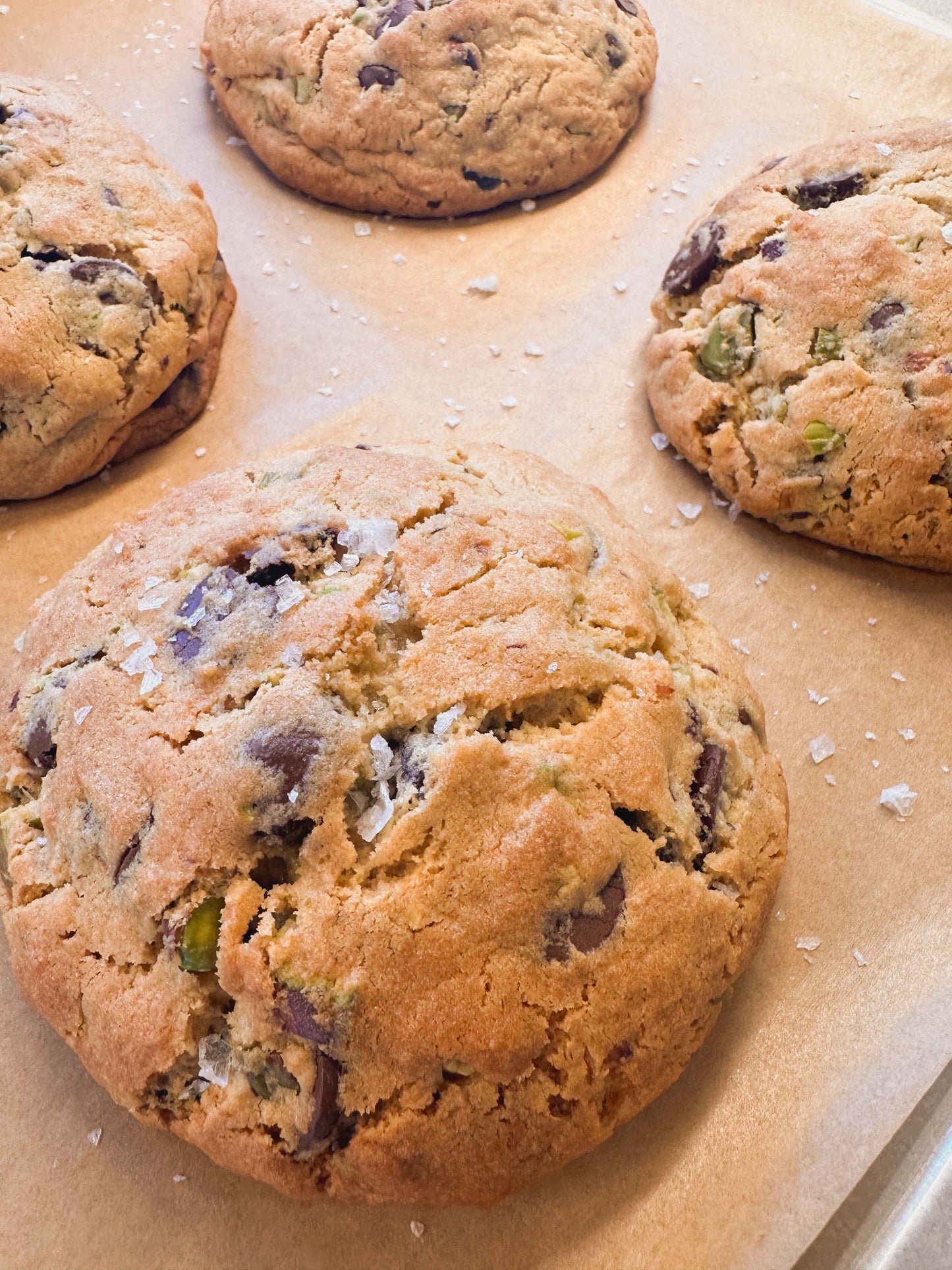 Salted Pistachio Dark Chocolate Chip Cookies