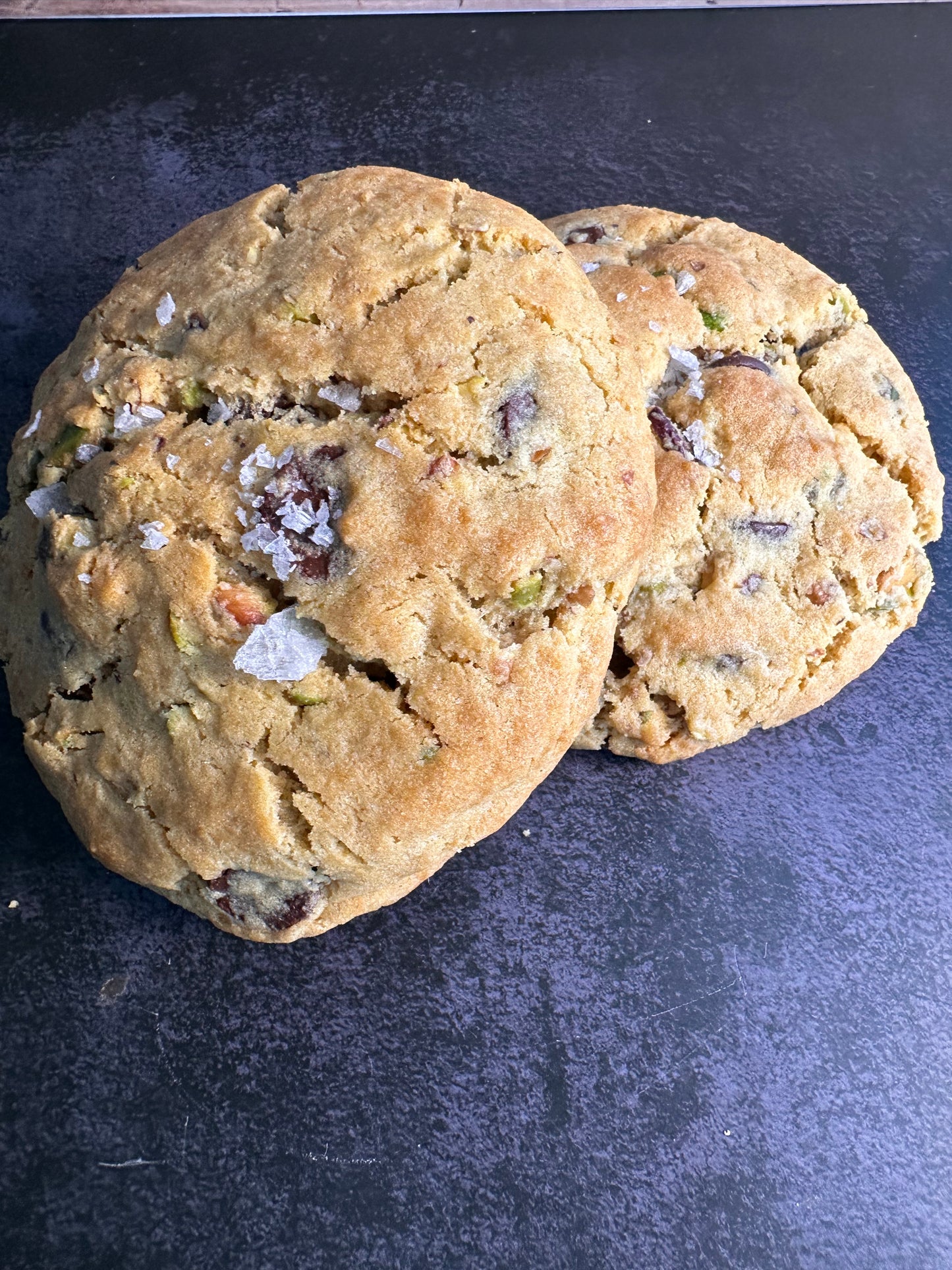 Salted Pistachio Dark Chocolate Chip Cookies