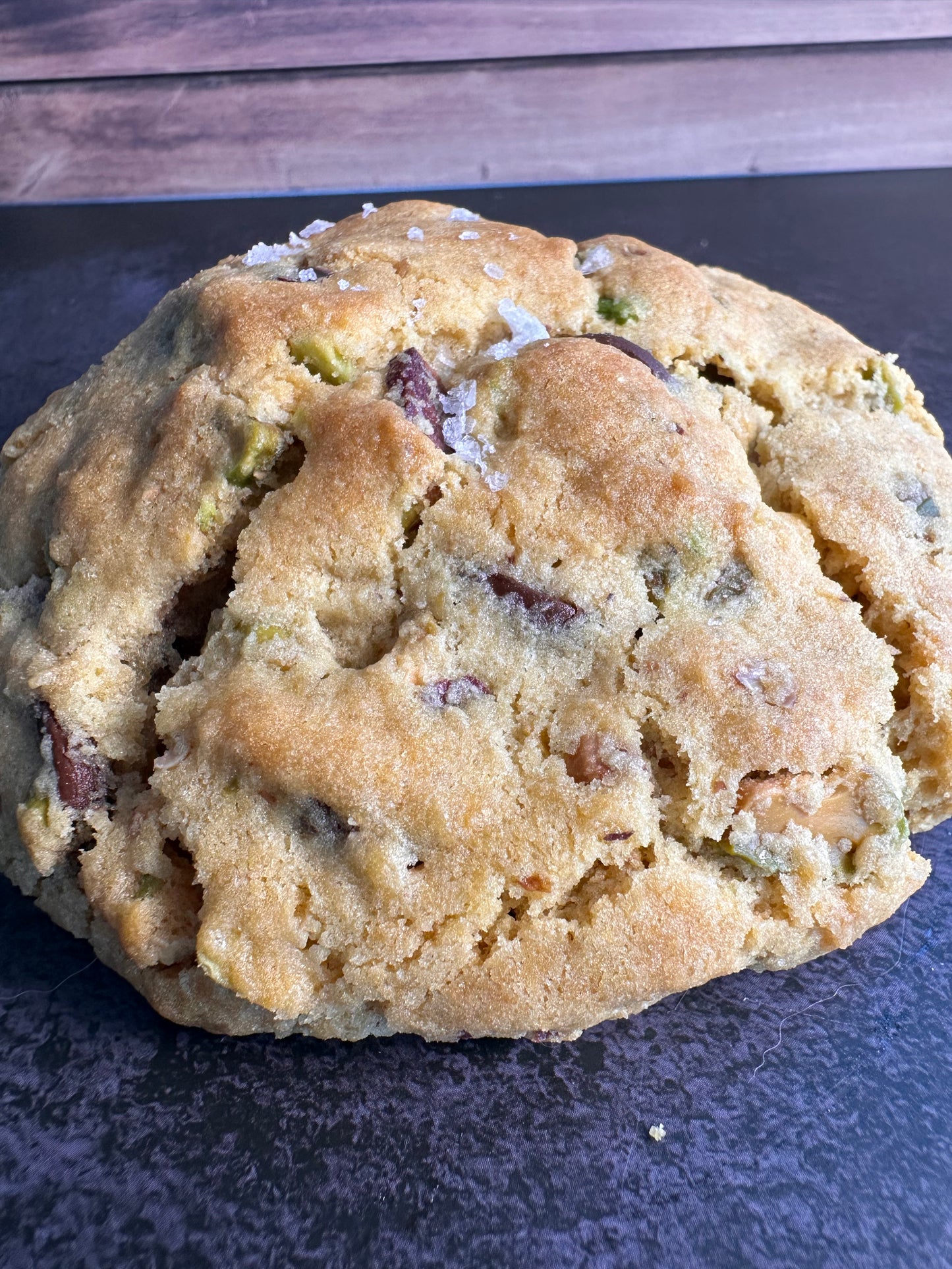 Salted Pistachio Dark Chocolate Chip Cookies